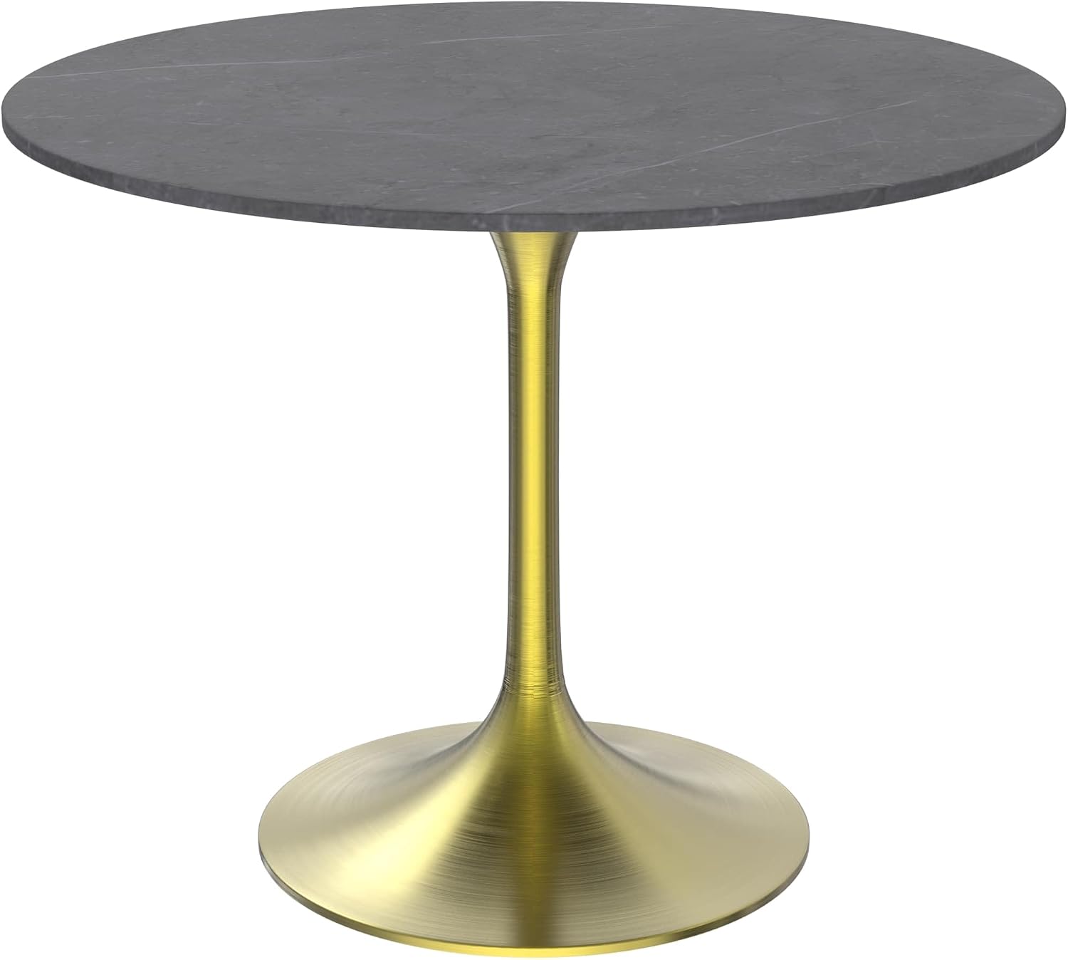 LeisureMod Verve 36 Round Dining Table, Mid-Century Modern Sintered Stone Top Dining Table with Brushed Gold Steel Pedestal Table Base for Kitchen and Dining Room Grey