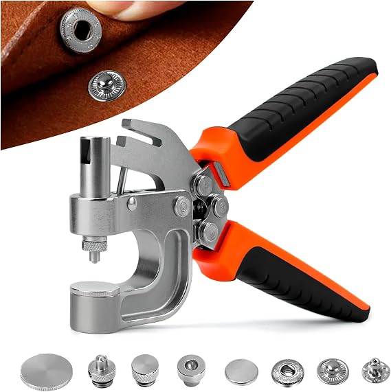 Leather Snap Fastener Tool Kit - Snap Button Kit with 40 Sets 15mm Silver Snaps - Hole Punch & Snap Press Pliers for Leather Craft, Jacket & Bag Repair - Ergonomic Design for Safe, Easy DIY Projects