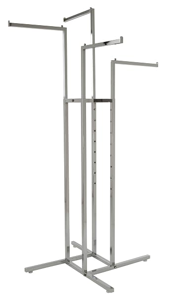 Only Garment Racks #2223 Four Way Rack Clothing Rack - Heavy Duty Chrome 4 Way Rack, Adjustable Height Arms, Square Tubing, Perfect for Clothing Store Display with 4 Straight Arms ...
