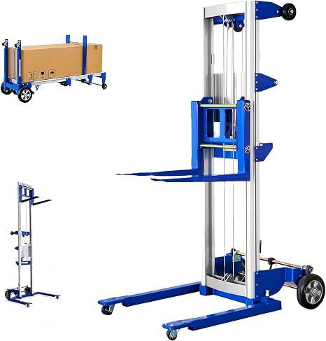 122" Material Lift Winch Stacker, 400 lbs Capacity Manual Material Lifts, Adjustable Straddle Material Lifter, Hand Winch Lift Trucks for Warehouse, Factory, Lightweight, 42.90" L x 43.30" W