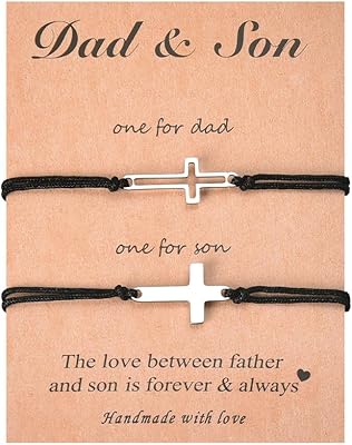 Matching Bracelets Gifts for Dad Son Daddy Fathers Day Gift for Father Papa Dads Birthday Christmas Gifts for Men Graduation Gifts for Son To Dad Gifts from Son Adjustable Cross Bracelets Set