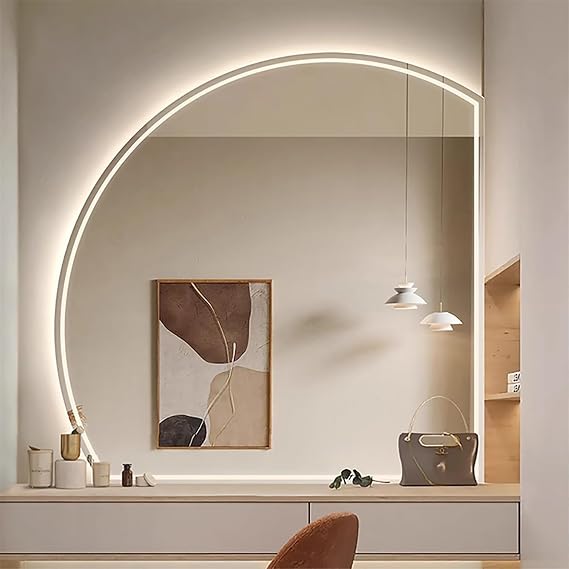 Modern Frameless LED Decorative Mirror, Half Moon Anti-Fog Vanity Mirror for Bathroom Wall, Touch Switch, Smart Dimmable, Frontlit & Backlit(Left,70cm/28in)