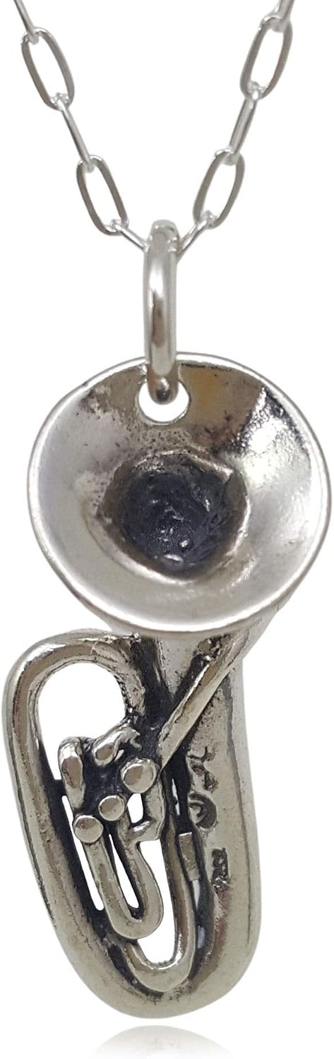 Sterling Silver Tuba Musical Instrument 3D Charm Necklace, 18"