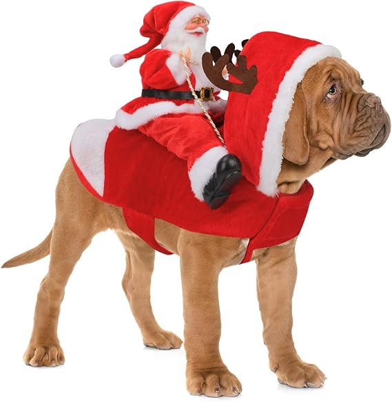 BWOGUE Santa Dog Costume, Dog Christmas Outfit, Santa Rider Costume, Size S