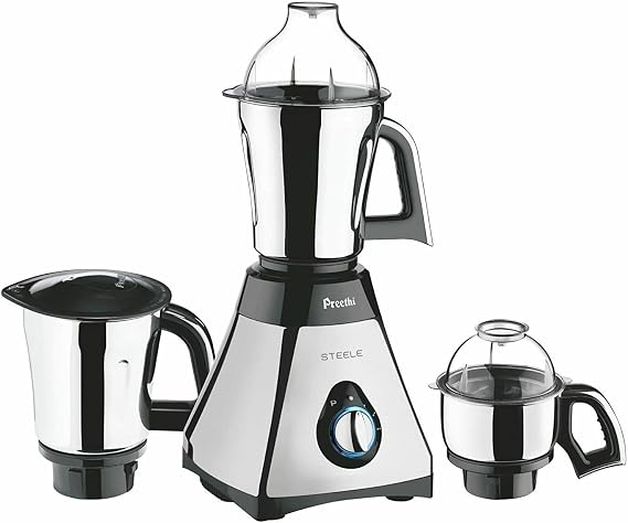 Preethi Steele 3-Jar Mixer Grinder, 550-Watt