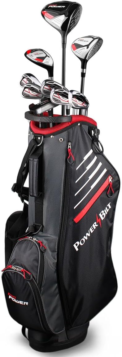 Powerbilt Pro Power Mens Complete Golf Club Package Set, Right and Left Handed, Standard & Tall Includes Driver, Fairway, Hybrid, 6-PW, Mallet Putter, Stand Bag, 3 Headcovers