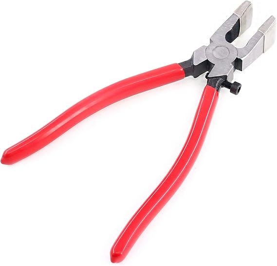 Swpeet Heavy Duty Key Fob Pliers Tool, Metal Glass Running Pliers with Curved Jaws, Studio Running Attach Rubber Tips Perfect for Key Fob Hardware Install and Stained Glass Work