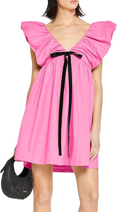 Women's Floral Mini Dress Ruffle Sleeve V Neck Bow Tie Babydoll Dress | Lightweight feel with flowy fit, open back detail, easy for brunch, vacation, garden parties, casual dates, warm days.