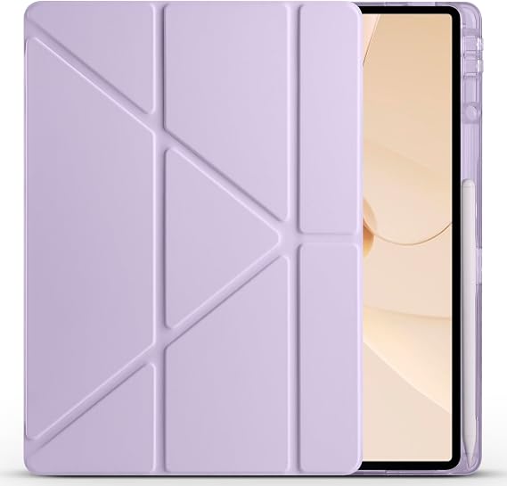 Huawei MatePad Pro 12.2 2025 ile Uyumlu Üçgen Kalem Bölümlü Standlı Uyku Modlu Akıllı Kılıfı (Lila)