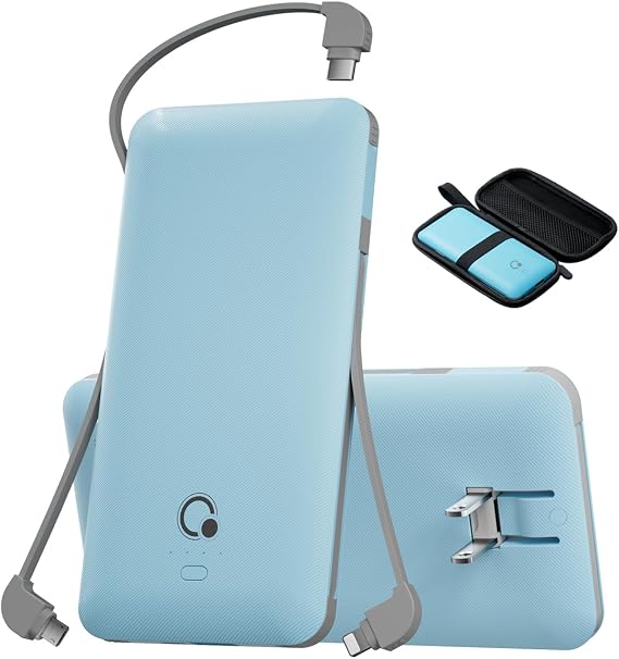 Portable Charger with Built-in Cables and AC Wall Plug, USB C External Battery Pack, 10000mAh Travel Essentials Power Bank Compatible with iPhone17/16/15/14/13, Samsung Galaxy, Pixel,Tablet and More