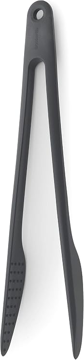 Brabantia Tasty+ Precision Tongs (Granite Gray) Non-Stick, Heat-Resistant, Dishwasher-Safe Nylon Serving, Grilling Cooking Tongs