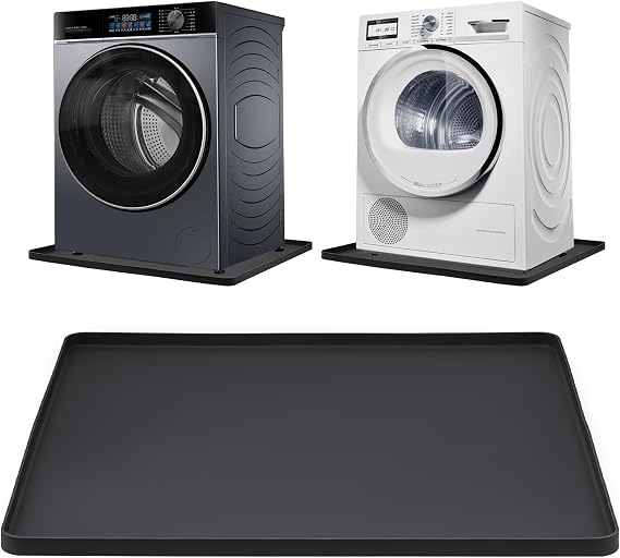 Washing Machine Drip Pan, 27 x 27 Inch Washer Drain Pan, Prevent Water Leakage and Protect Floor, Non-Slip & Anti-Vibration Silicone Mat with Raised Edge, Multi-function Soft Foldable Waterproof Mat
