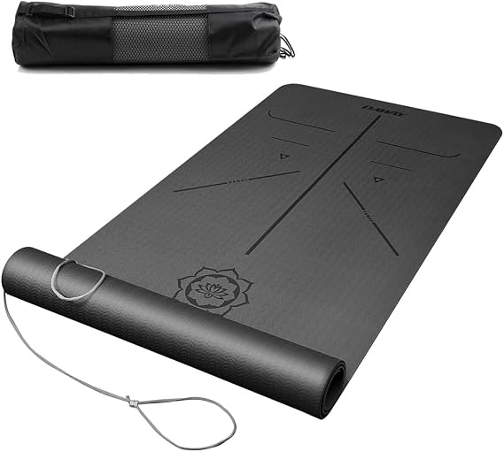 DAWAY Y8 Eco Friendly Wide Thick TPE Yoga Mat Workout Exercise Pilates, Non Slip, Double Sided, Soft, Body Alignment Professional Design, with Carry Strap, 72"x 26" Thickness 6mm
