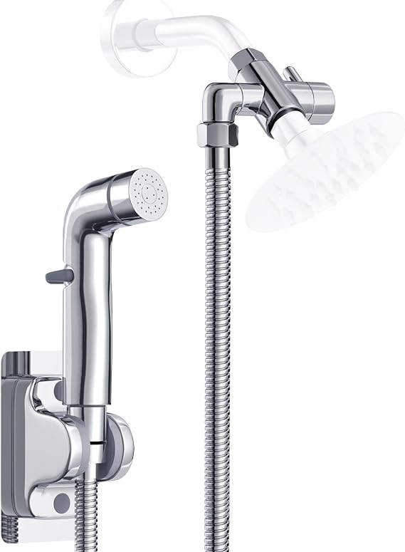 Dog Shower Sprayer Attachment, YDmeet 100 Inch Dog Washing Hose for Fast and Clean Pet Showering, Multifunctional Wand with Turn Off, Brass 3 Way Diverter, No Drill Holder, Chrome