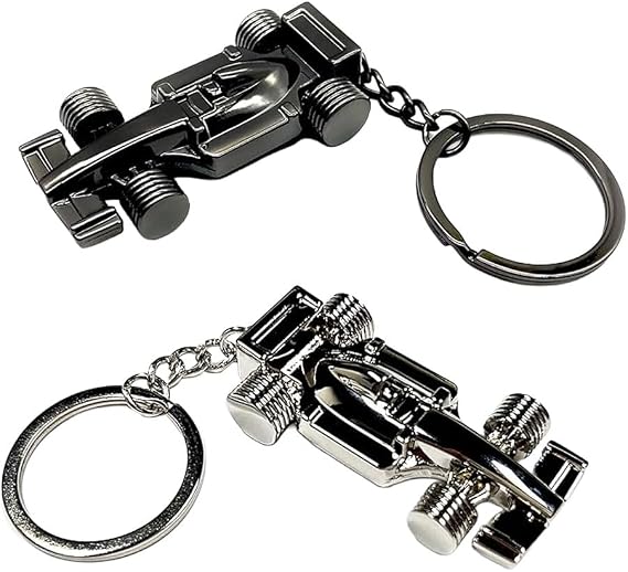 2-Pack F1 Racing Keychain Keyring Set - Premium Metal Car Key Chain Accessories for Men Women, Black & Silver Motorsport Enthusiast Gift