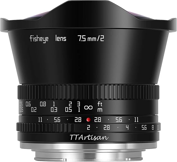TTArtisan 7.5mm F2.0 Large Aperture APS-C Large Aperture Cameras Lens Fisheye Lens Compatible with M43 Mount Camera Olympus EPM1EPM2EPL1EPL2EPL3 and Panasonic G1G2G3G5G6G7
