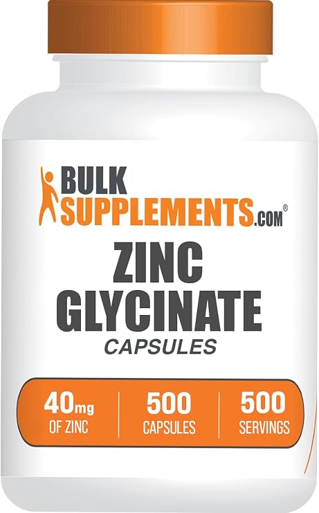 Zinc Glycinate Capsules - Zinc Supplement for Immune & Skin Support - 500 Capsules (Pack of 1)