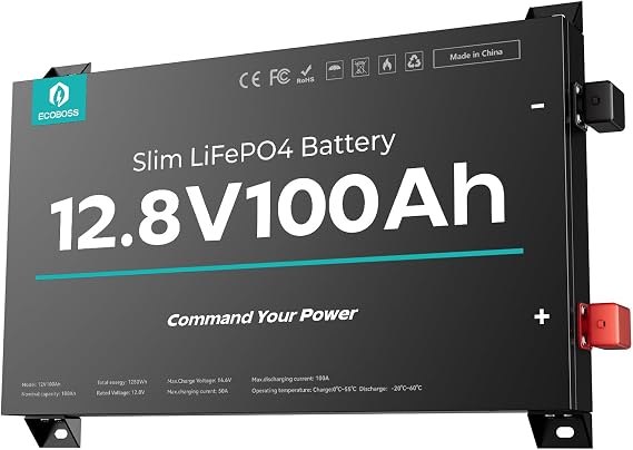 12V 100Ah Slim Lithium LiFePO4 Battery 2.76" 1280Wh Ultra-Thin Deep Cycle Lithium Battery with 100A BMS, Low-Temp Protection Fit Vans, RV, Trucks, Solar Systems, Marine Off-Grid (1 Pack)