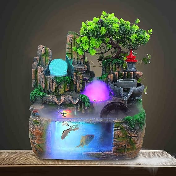 Tabletop Fountain, Water Fountains Indoor Tabletop Water Fountain Mini Rockery Crafts Desktop Simulation Resin Rockery Bonsai Home Decor Gift for Home Office Bedroom Desk (Type 2)