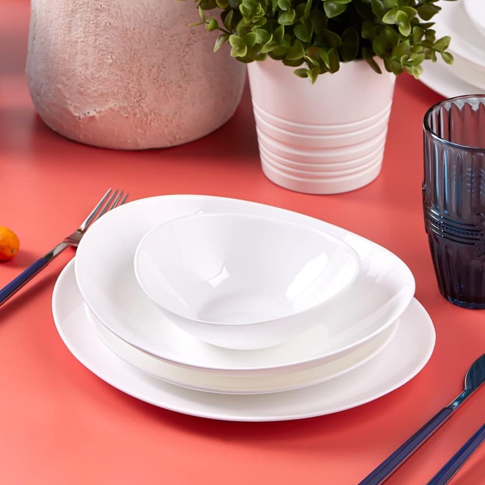 Karaca White Pure 24-Piece Glass Dinner Set for 6 People, Elegant Dinnerware, Heat-Resistant Tableware with Dinner Plates, Pasta, CerealSoup Bowls and DessertSide Plates