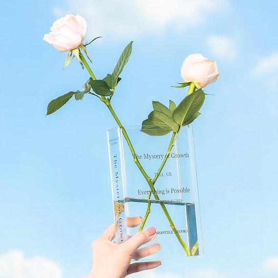 Marycele Book Vase for Flowers, Book Lovers Gifts, Flower Vase for Room Decor Aesthetic, Valentines Day Gifts for Her, Home Decor Essential Apartment Must Haves (Clear)