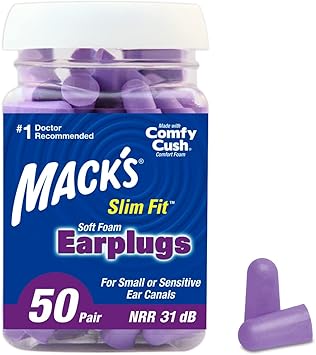 Mack's Slim Fit Soft Foam Earplugs, 50 Pair - Small Ear Plugs for Sleeping, Snoring, Traveling, Concerts, Shooting Sports & Power Tools | Made in USA