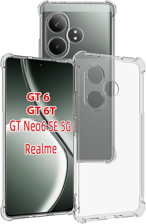 USTIYA Case for Realme GT 6/ 6T / Neo 6 SE 5G Clear TPU Four Corners Military-Grade Protection Cover Transparent Soft funda