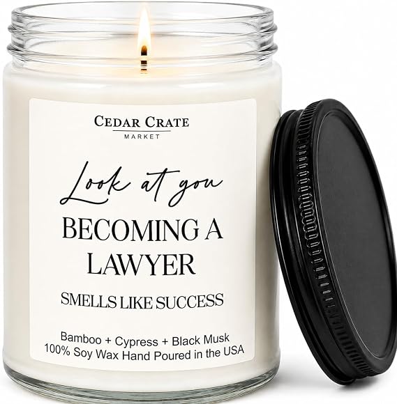 Lawyer Graduation Gifts for Women Men, Passing The Bar Exam Gifts, Law Office Decor, College, Law School Graduation Present, Look at You Becoming A Lawyer Funny Candles, Bamboo Scented Candle