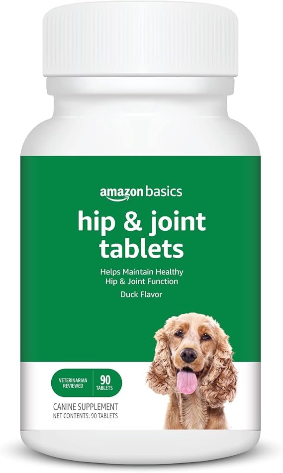 Amazon Basics Dog Hip & Joint Daily Chewable Tablets, with Glucosamine, MSM, and Chondroitin, Duck Flavored, 90 Count (Previously Solimo)
