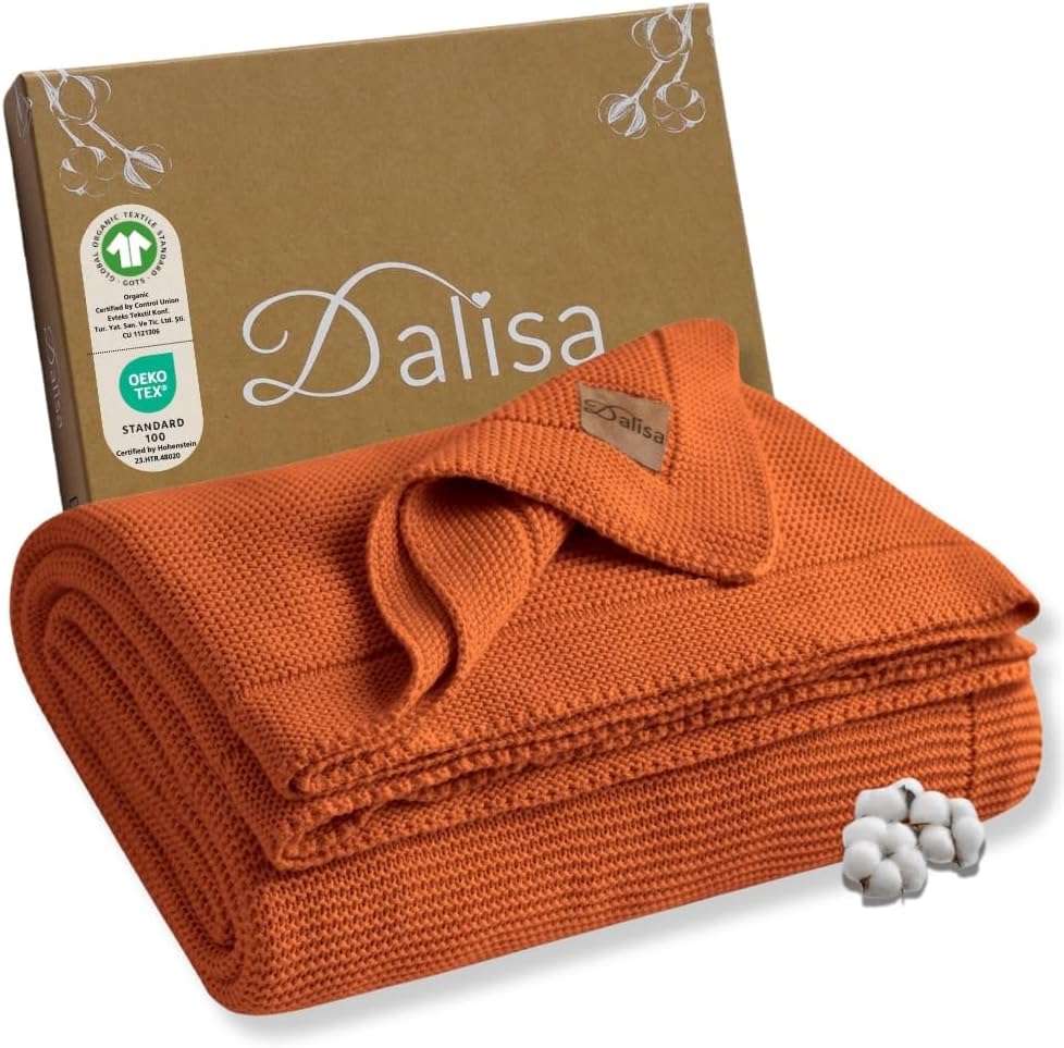 Dalisa 100% Organic Cotton Knitted Blanket – GOTS Certified, Boho Vintage Style Tile, 130x150 cm in Sofa, Bed and Home Decoration with its Lightweight, Breathable and Comfortable Structure