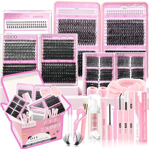 YIDUO Lashes Clusters Kit 1846Pcs Bulk Packs Volume False Eyelash Extensions Wispy Individual Eyelashes, Volume Studio Effect, Wholesale Large Pack with Glue&Seal|Tweezers|Removers|Cleanser