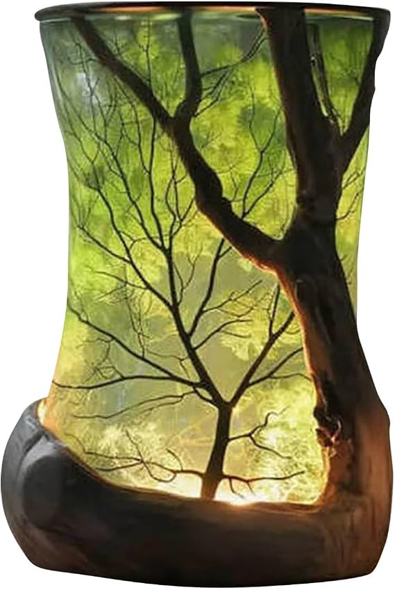 Forest Nature-Inspired Vintage Lantern Table Lamp for Bedrooms, Branches Night Light, Small Farmhouse Rustic End Table Lamp, Ambient Bedside Lamps for Living Room, Birthday Gifts 