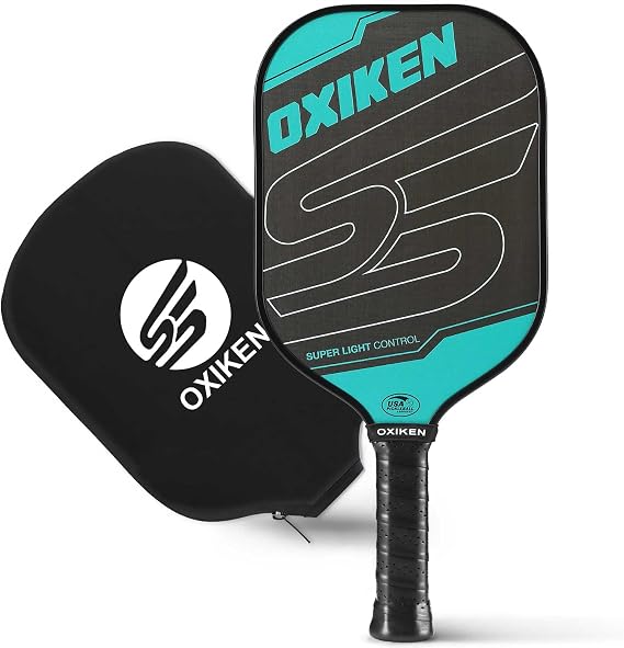 OXIKEN 16 mm Pickleball Paddles USAPA Approved T700 Carbon Fiber Surface (CFS) 8.3oz Pickle Paddle, Thermoformed High Grit & Spin, 5.5 Elongated Handle, Anti Slip Sweat Absorbing Grip with Cover Case