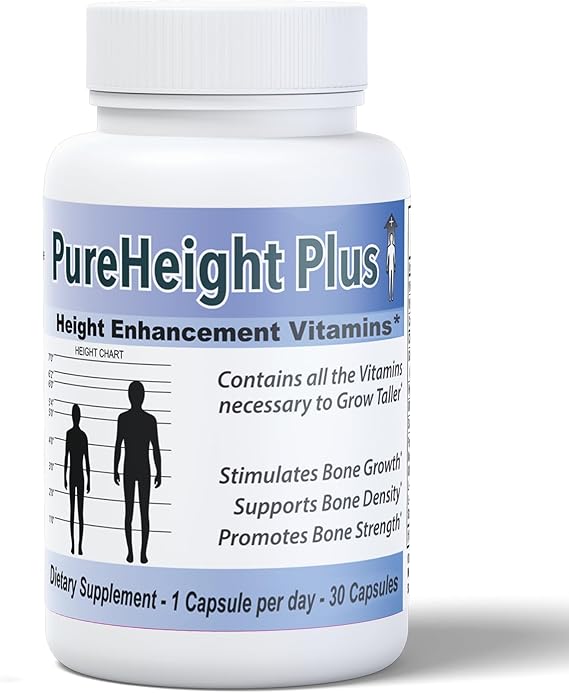 PureHeight Plus #1 Doctor Recommended Height Enhancement Supplement - Growth Vitamins for Kids, Teens & Adults - Increase Bone Strength and Density - Height Enhancer Vitamins Grow Taller Fast