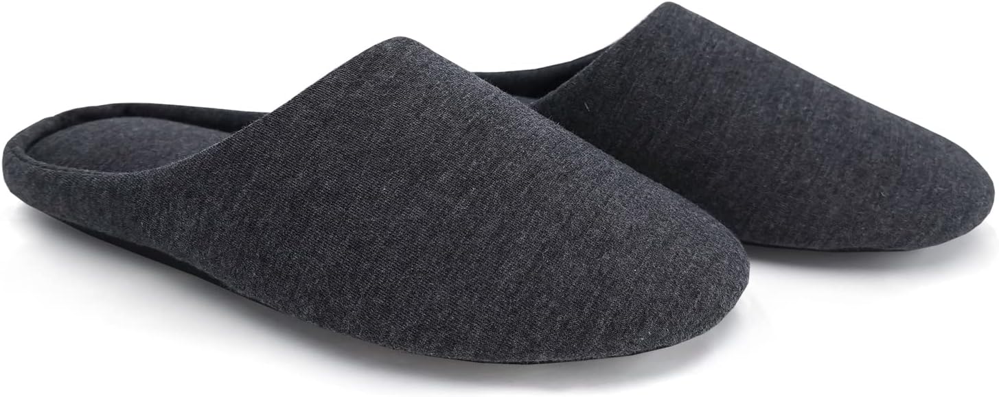 ofoot Women's Memory Foam Cotton House Slippers for Summer - Comfortable,Washable Indoor Bedroom Shoes with Non-Slip Rubber Outsoles (Charcoal Grey, US 7-8)