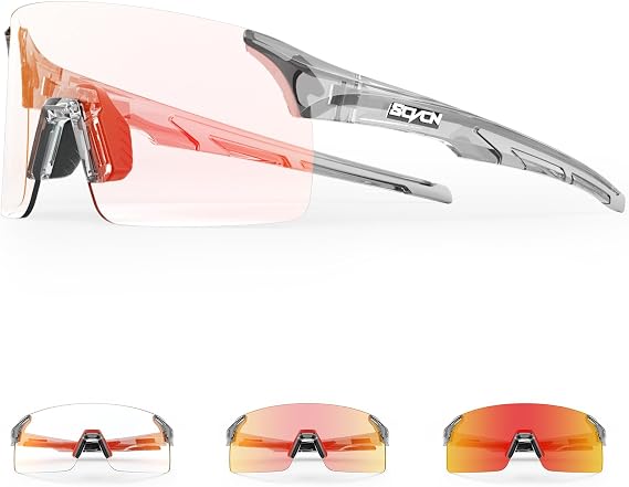 SCVCN Photochromic Cycling Glasses Frameless Sports sunglasses for Men Women - Ideal For Baseball, Bike, Golf, Running