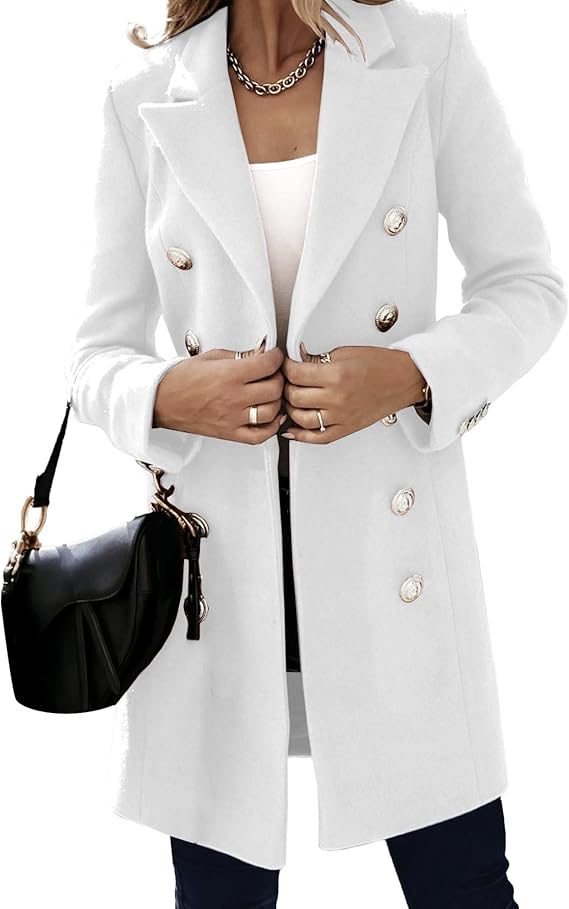Womens Long Double Breasted Overcoat Notched LapelWinter Trench Coat Elegant Warm Dressy Outerwear