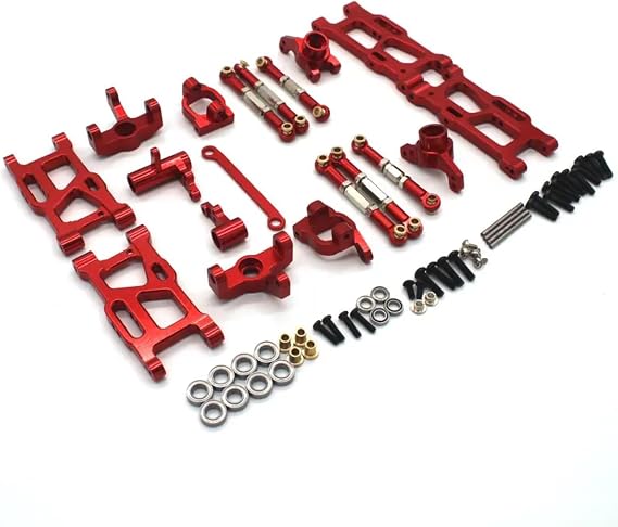 For Rlaarlo AM-X12 AM-D12 1/14 14015 14005E 1/12 Metal For Swing Arm Steering Cup Tie Rod 7-piece Set Rc Car Tracked Vehicles Part Replacement RC Car Upgrade Part(Red)