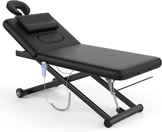 Electric Medical Exam Table, Professional Stationary Physical Therapy Massage Tables with Adjustable Height and Backrest, Heavy Duty, for Hospital/Treatment, 700 LBS, Black