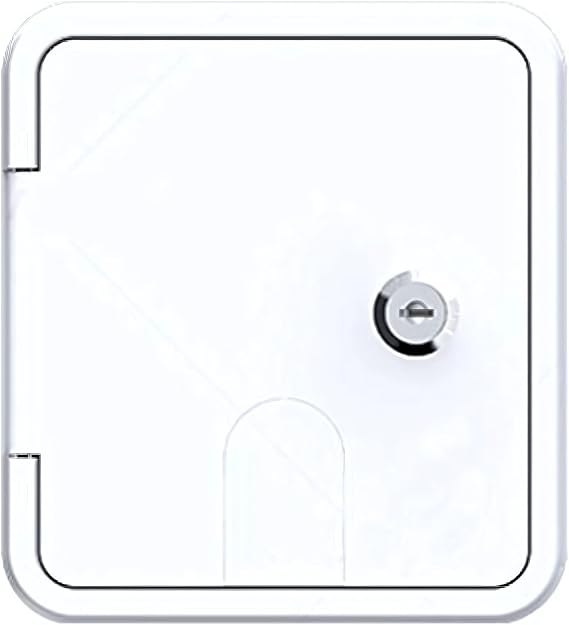 SEAFLO Low Profile Square Cable Hatch 6" x 6.5" White RV Camper Electric Cord Cover with Lock