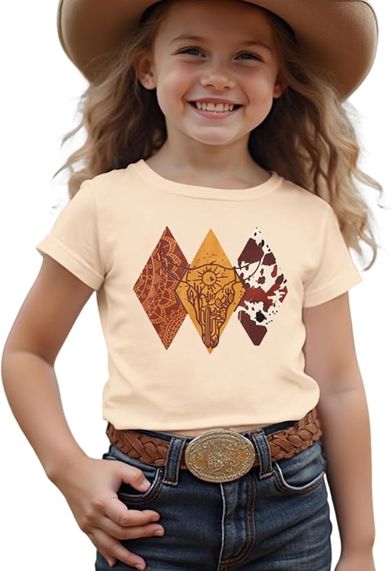 CM C&M WODRO Toddler Baby Girls Cowgirl Shirts Rodeo Western Cow Graphic T-Shirt Short Sleeve Kids Summer Cotton Tee Tops
