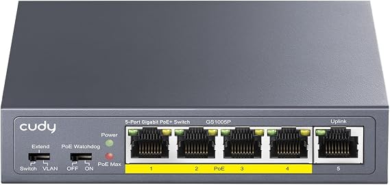 Cudy 5 Port Gigabit PoE+ Unmanaged Switch, 4 PoE 60W, Metal, GS1005P