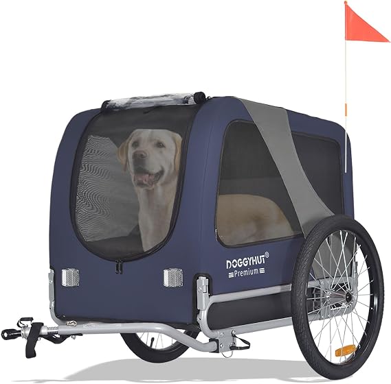 DOGGYHUT Premium Large Pet Bike Trailer Up to 77 lbs (Blue)
