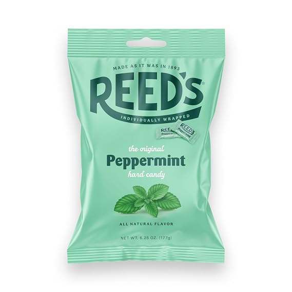 Reeds Individually Wrapped Peppermint Candy | Traditional Peppermint Hard Candy | Reeds Candy Hard Peppermint Minty Fresh and Surprisingly Sweet Brought To You By Iconic Candy | 6.25oz Peg Bag (1)
