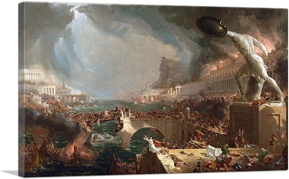 ARTCANVAS The Course Of Empire Destruction 1836 Canvas Art Print Stretched Framed Painting Picture Poster Giclee Wall Decor by Thomas Cole - 18" x 12" (1.50" Deep)