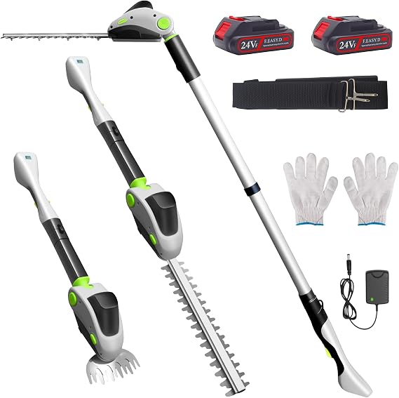 4-in-1 Pole Hedge Trimmer Cordless,Hedge Shear with Charger,Mini Hedge Trimmer Lightweight with 2 PCS Rechargeable 3.0Ah Battery for Garden,Hedge,Lawn,Shrubbery