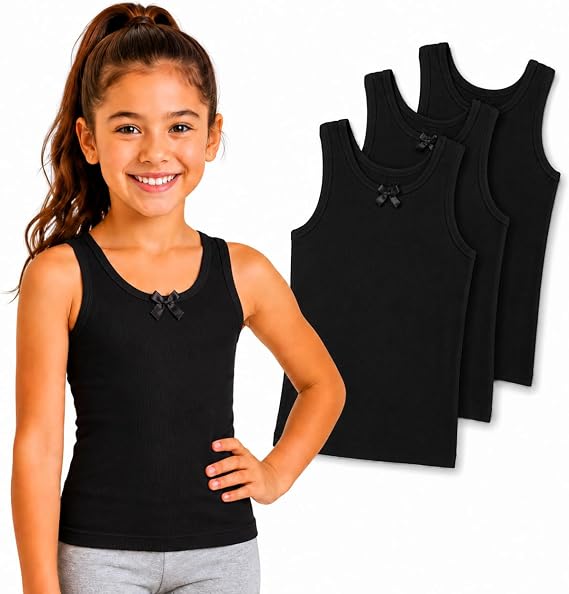 Rene Rofe Girls Tank Tops 3 Pack 100% Cotton Scoop Neck Sleeveless