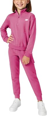 New Balance Girls Sweatsuit Set - 2 Piece Quarter Zip Girls Sweatshirt and Cargo Sweatpants - Athletic Outfit Sizes 712