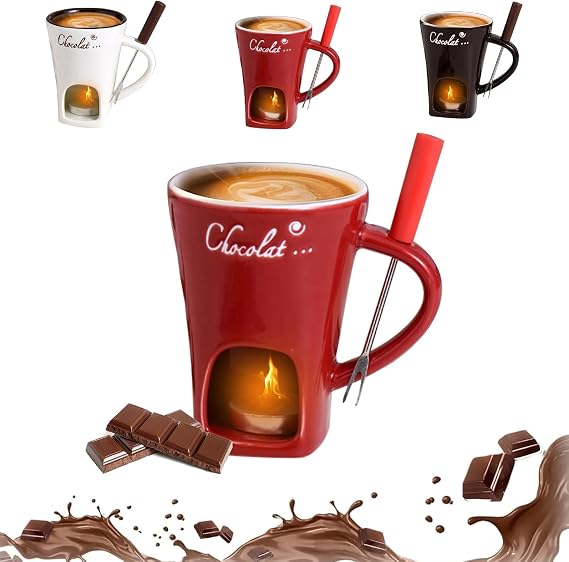 Taza De Fondue De Chocolate, Personal Fondue Mug - With Forks, Fondue Mug - Gifts for Birthday, Wedding and More