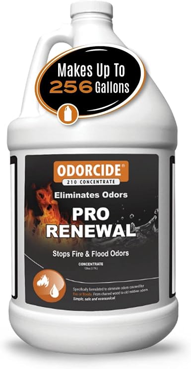 Odorcide Pro Renewal Fire & Flood Odor Eliminator Concentrate Smoke Odor Eliminator for Strong Odor on Walls, Carpet, Upholstery & More Mildew Odor Removal w/Non-Enzymatic Formula (128 oz)